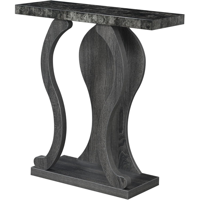 Console Table - Modern Sofa Table With Storage Shelves, Narrow Entryway Hall Table For Living Room, Display Accent Table, Black Faux Marble And Weathered Grey