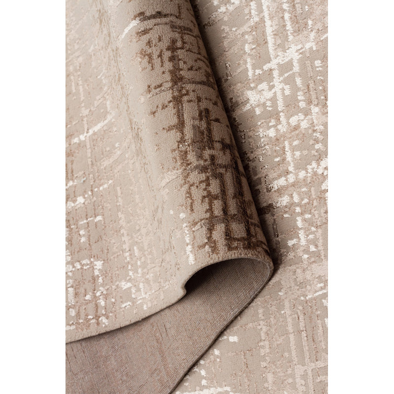 Tapis beige en polyester tissé à la machine Makiver, Rectangle 5 pi 3 po x 7 pi 7 po