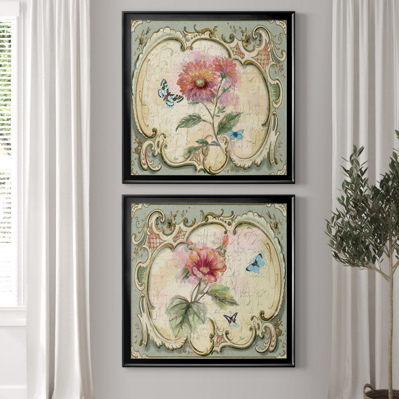 «Classical Flower III», ensemble de 2 reproductions d'art encadrées, H 26,5 po x l 53 po x P 1,5 po, Toile avec cadre noir