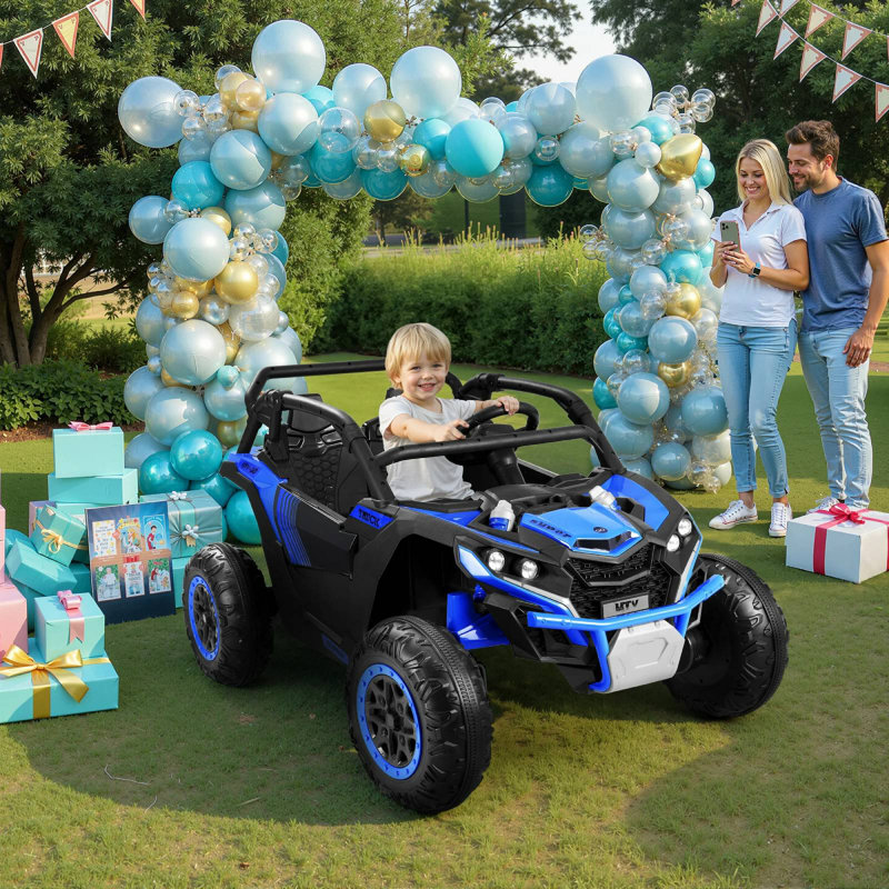 24V Kids Ride on Car 4WD 2 Seater with Remote Control – Electric UTV with Music & Lights, Blue