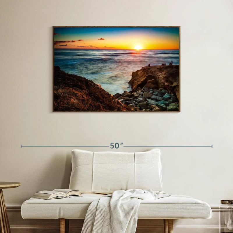 Coucher de soleil La Jolla Zabala, Cadre flottant noyer, 40 po x 27 po