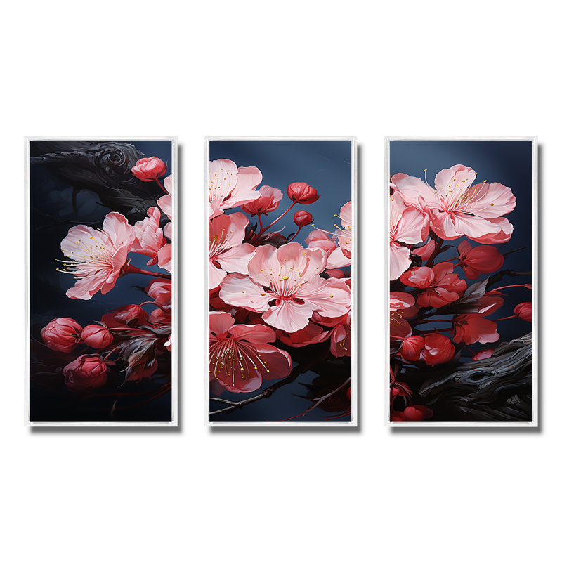 Cerisier rose en fleurs II - art mural cerise, H 40 po x l 60 po, Cadre flottant blanc