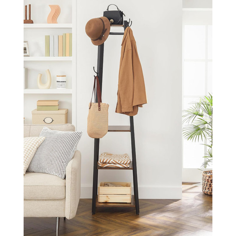 Metal Freestanding 8 - Hook Coat Rack, Rustic Brown/Black