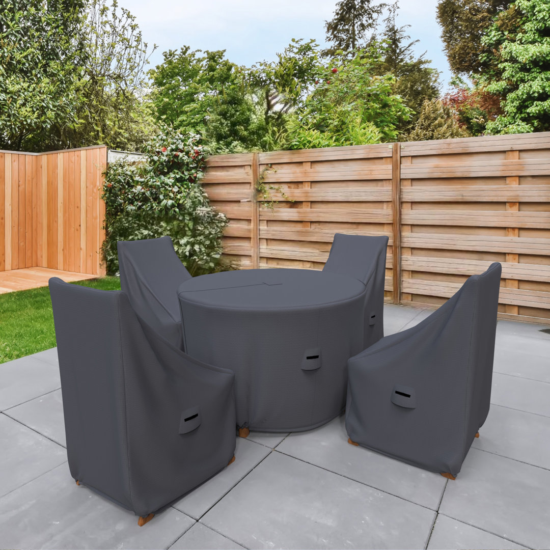 Outdoor Dining Set Covers For Fleur 4-Person Round Table & Chairs, Water-Repellent UV-Resistant Polyester