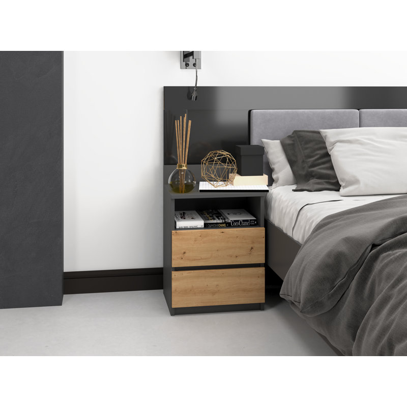 Abril 2 Drawer Bedside Table, Anthracite/Artisan Oak