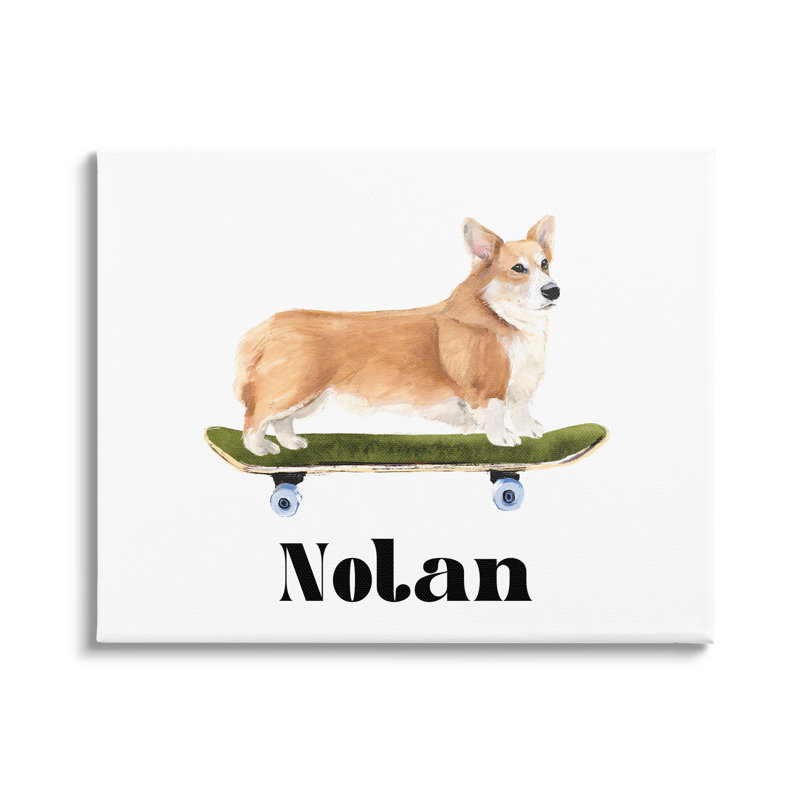 Corgi On Skateboard cmw-033, art mural personnalisé, Toile tendue, H 24 po x l 30 po, Oui