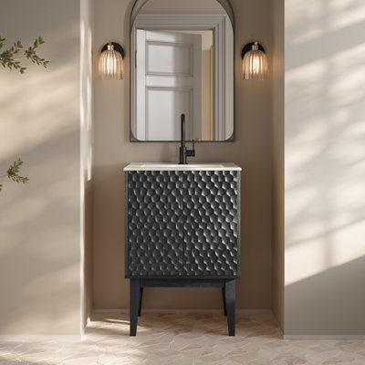 Bosse 24" Freestanding Bathroom Vanity in Black Oak with 3-Hole Centerset Sink Top