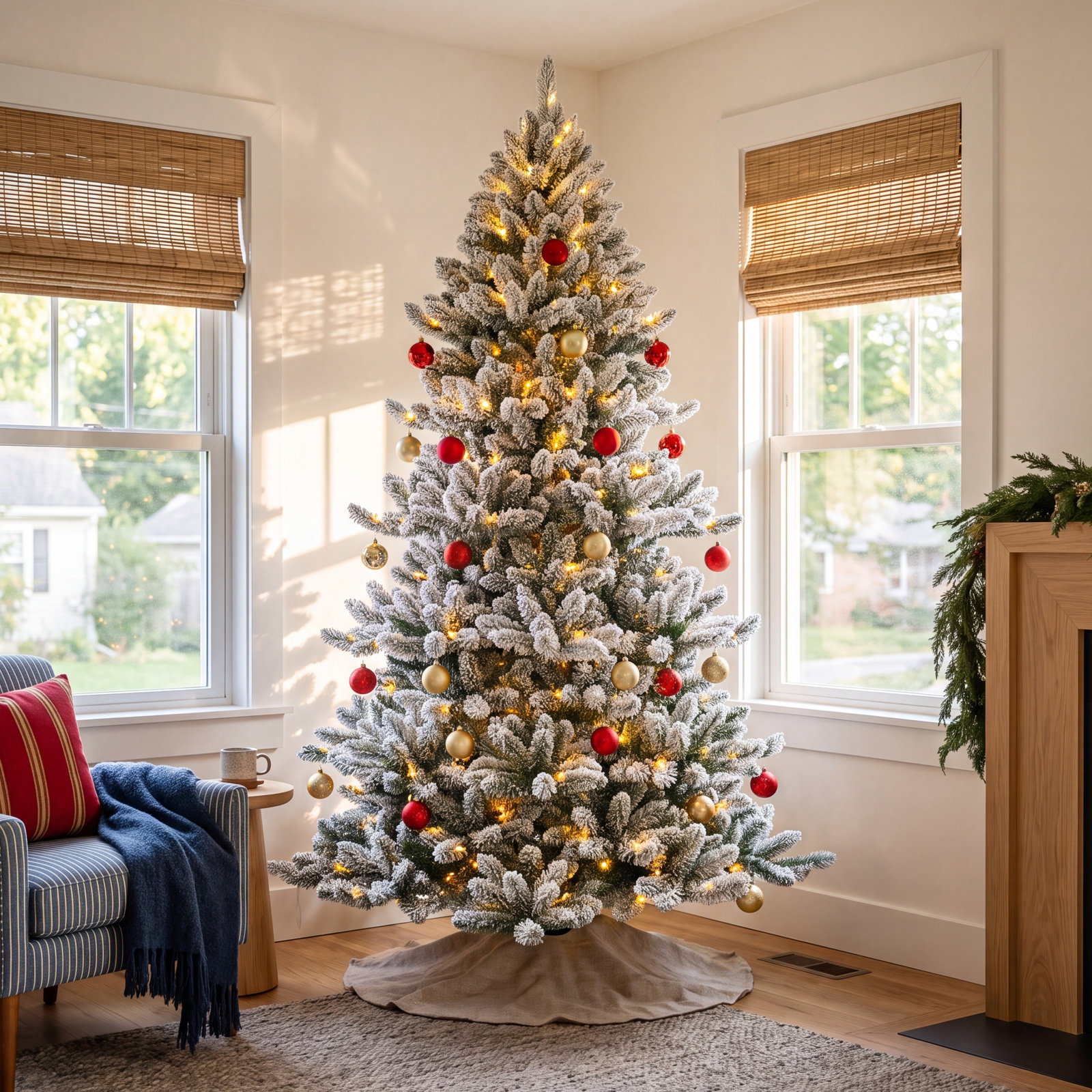 Pre-Lit Flocked Christmas Tree, 6.5' H