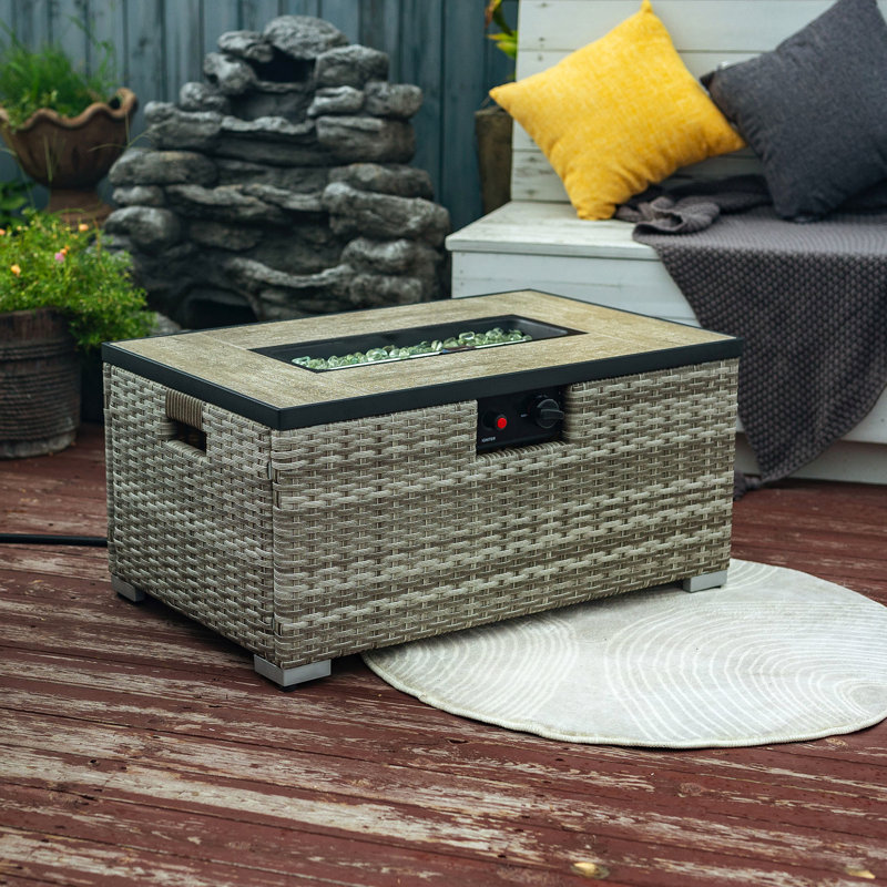 Propane Fire Table, Beige With Tank Holder & Ceramic Tile, 32.44In Depth, 19.63In Width, 15.51In Height, 80Lb Weight Included, Depth X Width
