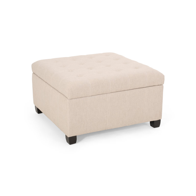 Tufted Fabric Storage Ottoman, Upholstered, Wheat Color | Gift Idea, Beige