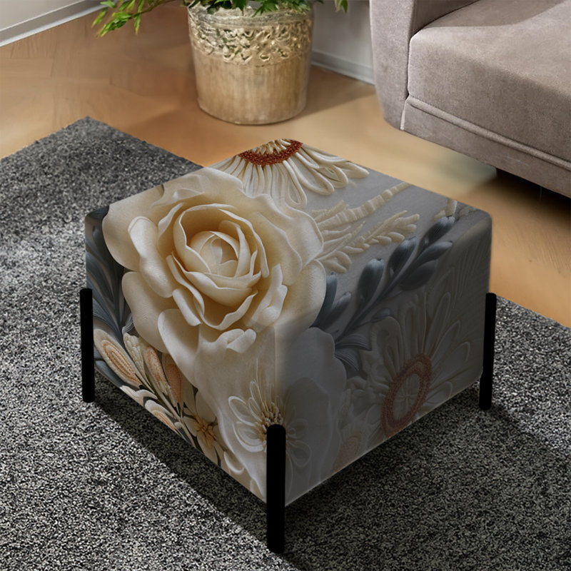 Repose-pieds carré blanc floral I