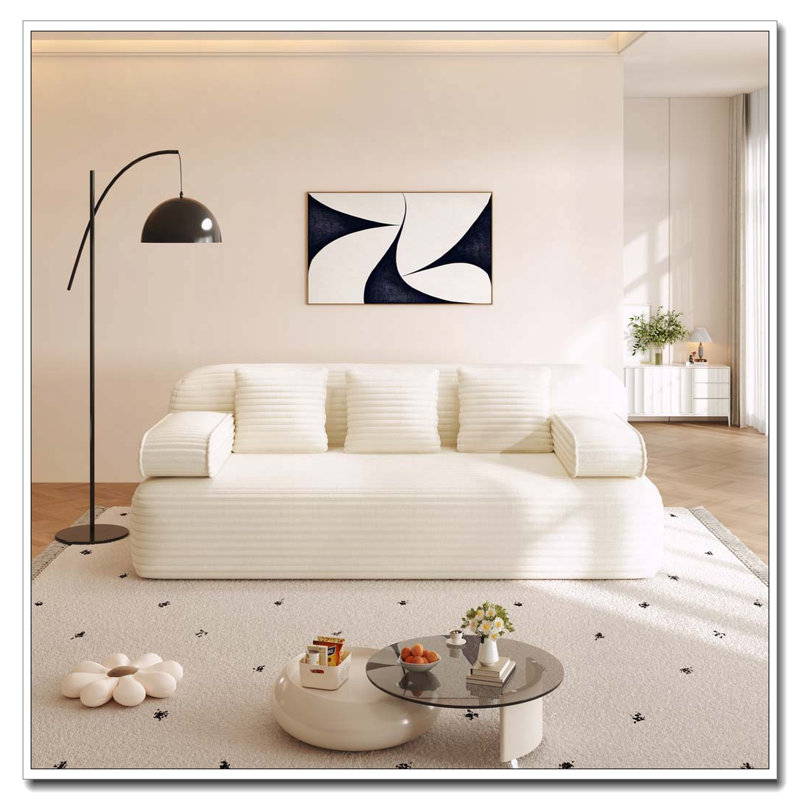 78.7" Frameless Sofa,2-in-1 Convertible Sofa Bed with 3 Pillows, Beige