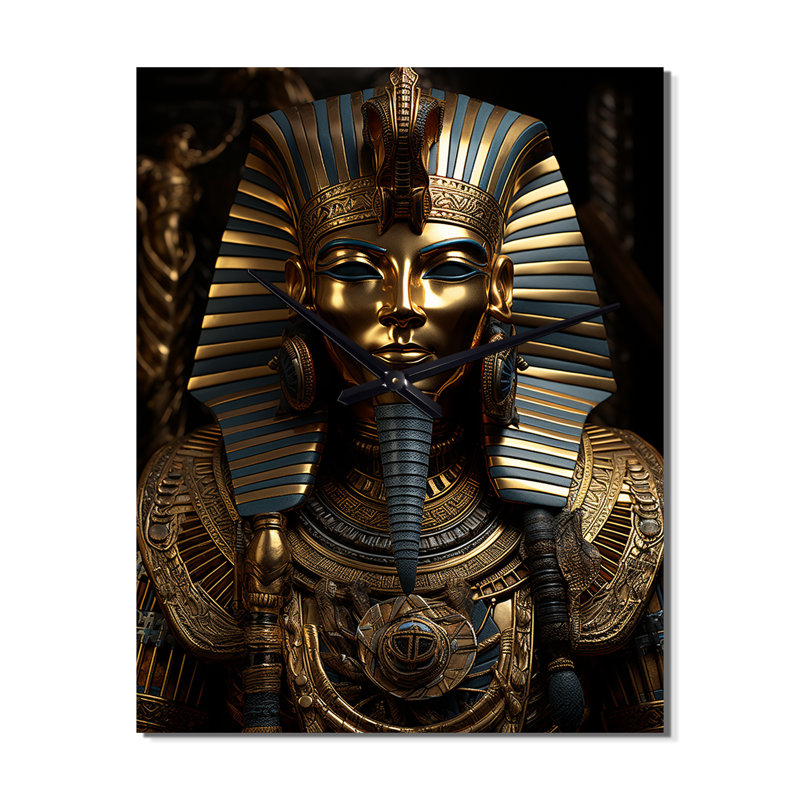 Pharaon doré égyptien - horloge murale moderne Égypte, H 40 po x l 30 po x P 1 po