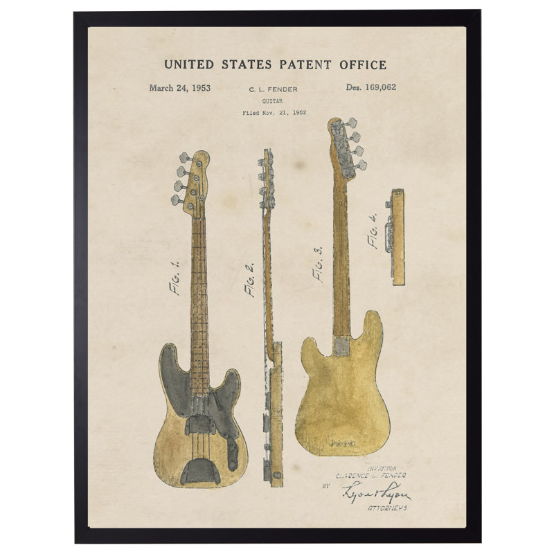 Electric Guitar Patent in Black Frame