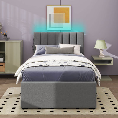 Lit plateforme tapissier avec lit gigogne Ramonda