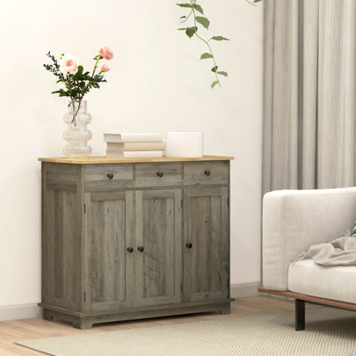 Sideboard With Solid Wood Countertop, Modern Kitchen Storage Cabinet, Coffee Bar Cabinet With 3 Drawers, Doors And Adjustable Shelf by Winston Porter
