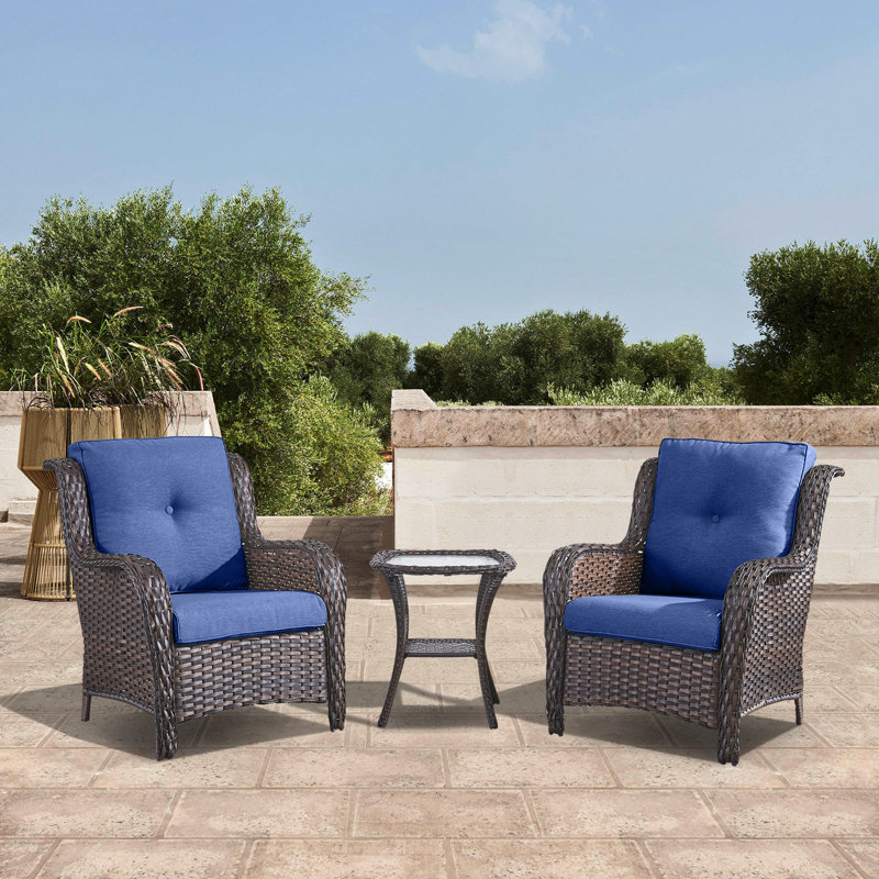 Schutt 2 - Person Patio Conversation Set with Cushions, Brown, Blue