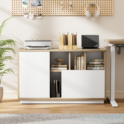 Crain 39"W - Modern Storage Cabinet With Nested Hidden Drawers, Adjustable Shelves And Open Storage For Home Office