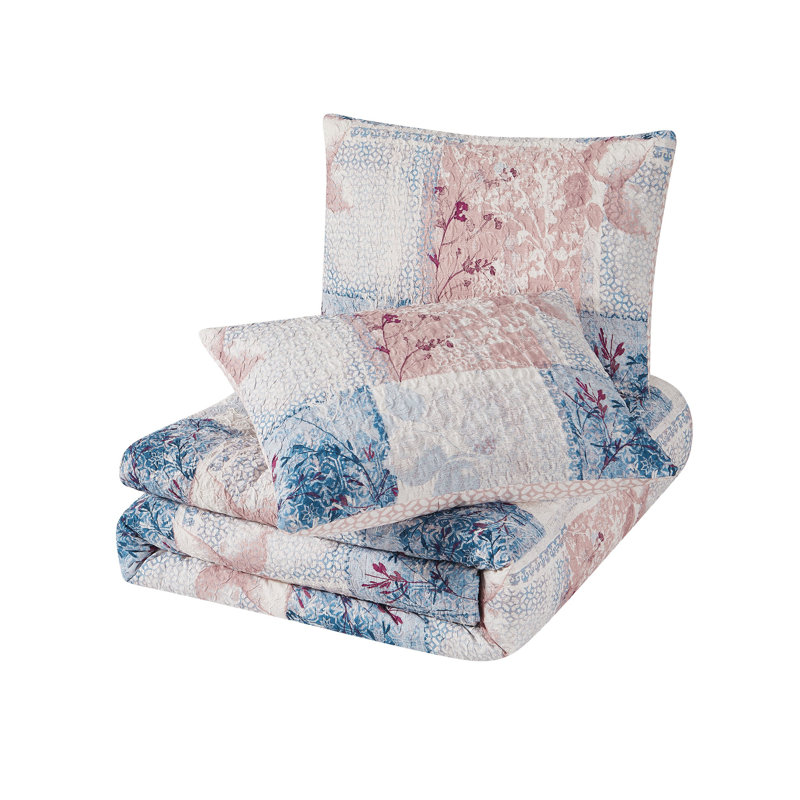 King Size Blue and Pink Microfiber Patchwork Duvet Cover Set