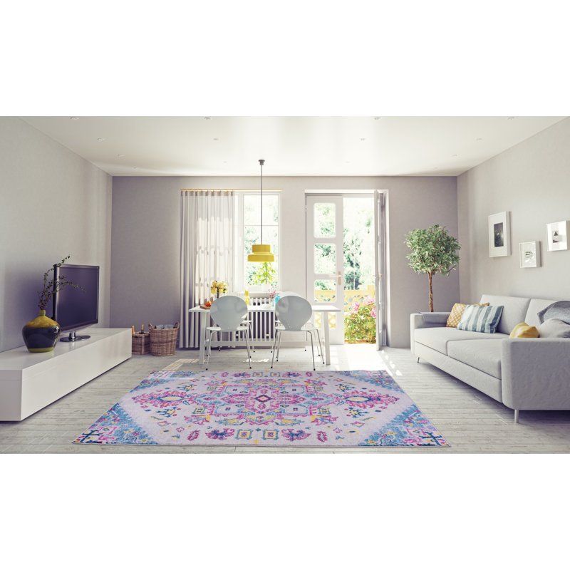 Tapis bleu/rose oriental SantaFe, Rectangle 5 pi 3 po x 7 pi 6 po