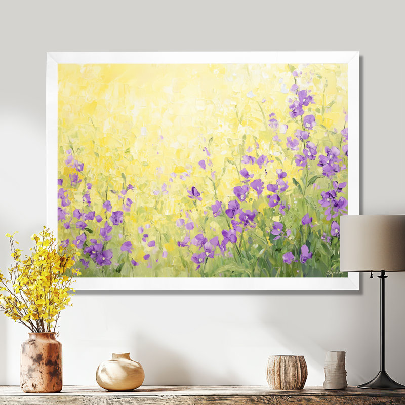 Lueur dorée des fleurs sauvages de l'été - Art mural fleurs sauvages, H 34 po x l 44 po, Blanc