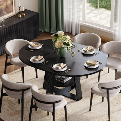Table de salle à manger extensible 59 po pour 4 à 6 personnes avec tablette de rangement, table de cuisine cannelée Farmhouse