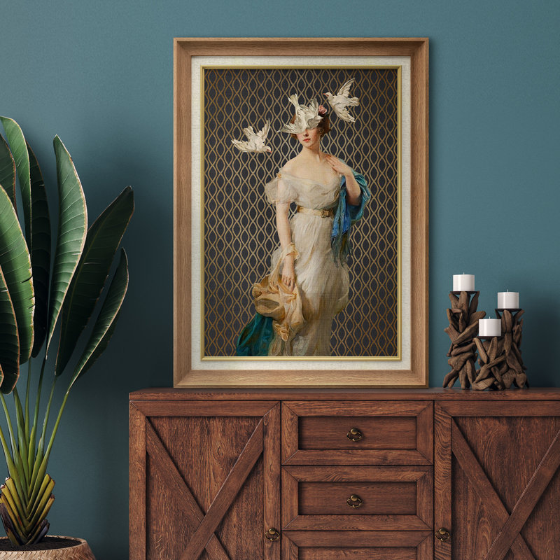 "Al commode classique", "Fantaisiste chic rétro, beaux-arts, femme victorienne classique avec oiseaux", reproduction d'art sur toile