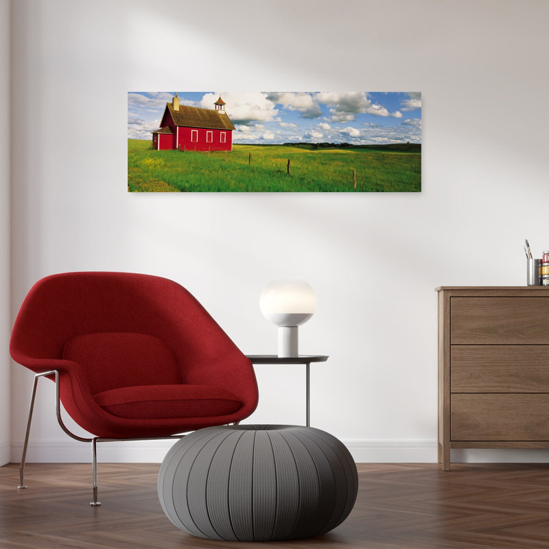 Petite école rouge, bataille, lac, Minnesota, États-Unis, art abstrait traditionnel, paysage, art mural, H 12 po x l 36 po