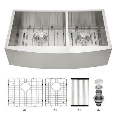 33'' L Farmhouse / Apron Double Bowl Stainless Steel Kitchen Sink