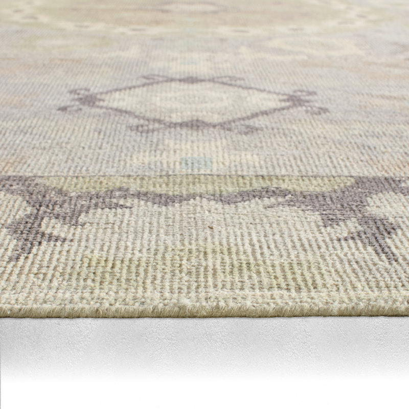Tapis gris en laine noué à la main Kamren Southwestern, Rectangle 6 pi x 9 pi