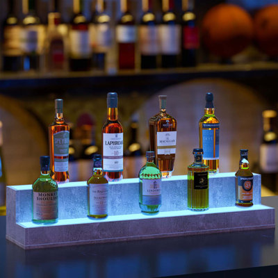 LED Lighted Liquor Bottle Display Shelf, Bar Display Shelf, DIY Illuminated Bottle Shelf with App & Remote Control, 2 Step Freestanding Holding Bottle by Latitude Run