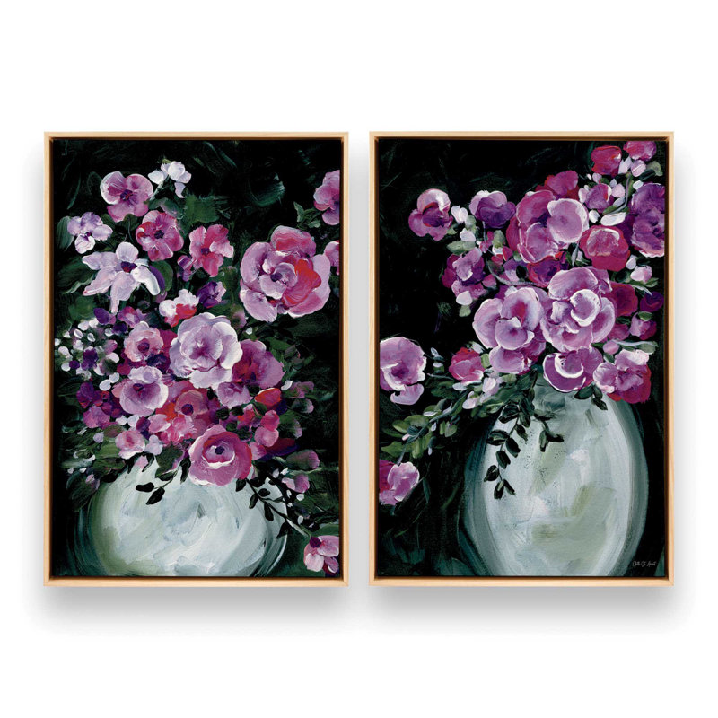 «Evening Bouquet Elegance», ensemble de 2 impressions sur toile, Cadre flottant, American Maple