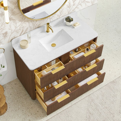 Zanica 48" Single Sink Bath Vanity in Oak Light Walnut with White Grain Composite Stone Top
