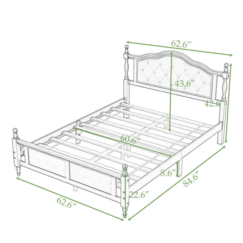 Grand lit plateforme en bois avec tête et pied de lit