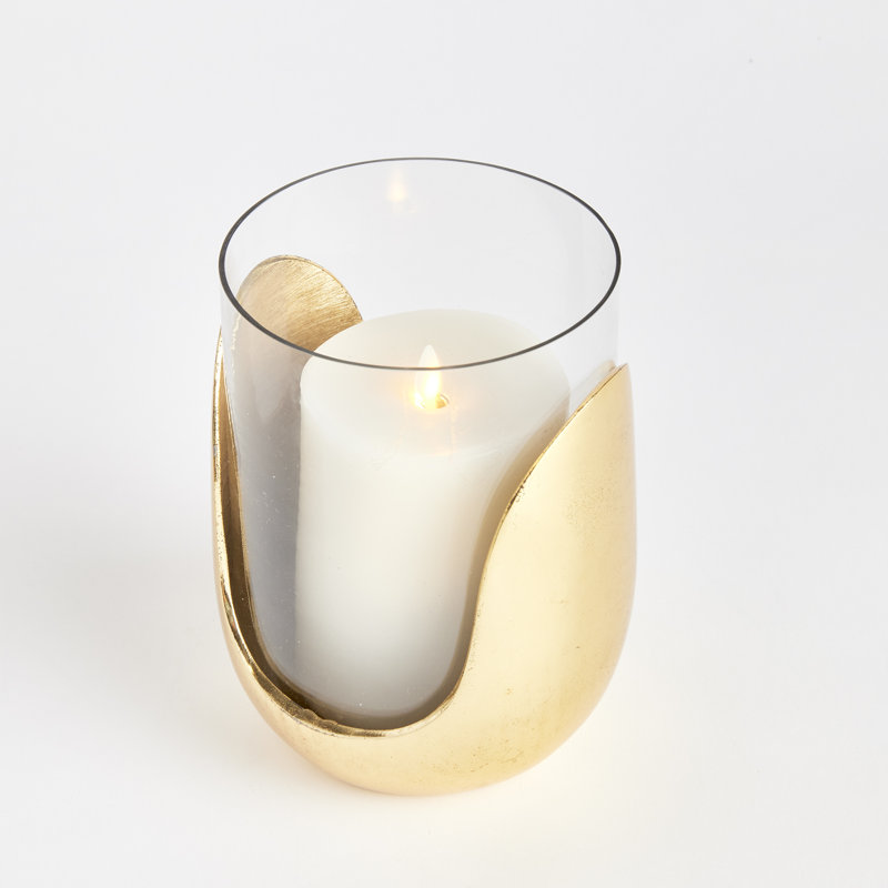 Hurricane de table en verre, Or, H 7 po x l 5,5 po x P 5,5 po