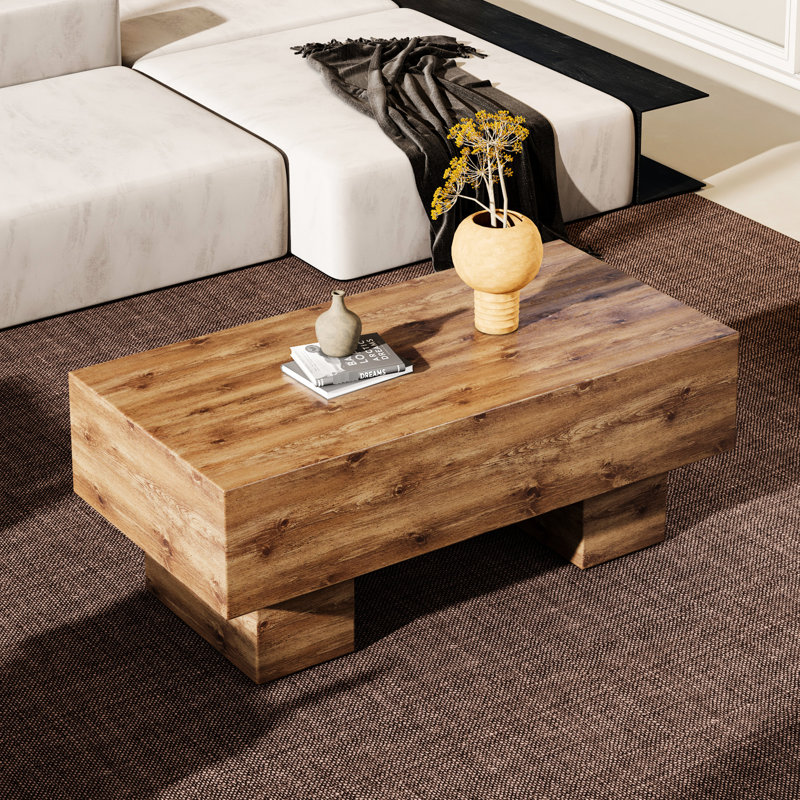 Table basse spacieuse à plateau rectangulaire de conception moderne en bois avec construction et finition