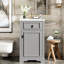 Meuble-lavabo de 20 pouces avec lavabo en céramique, porte à fermeture en douceur et dossier ouvert pour les petits espaces de commodité de conception moderne