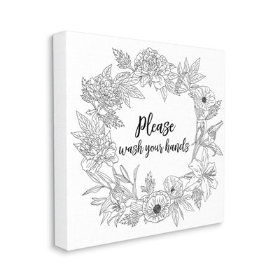 " Wash Your Hands Bathroom Sign Spring Floral Border " by Ziwei Li