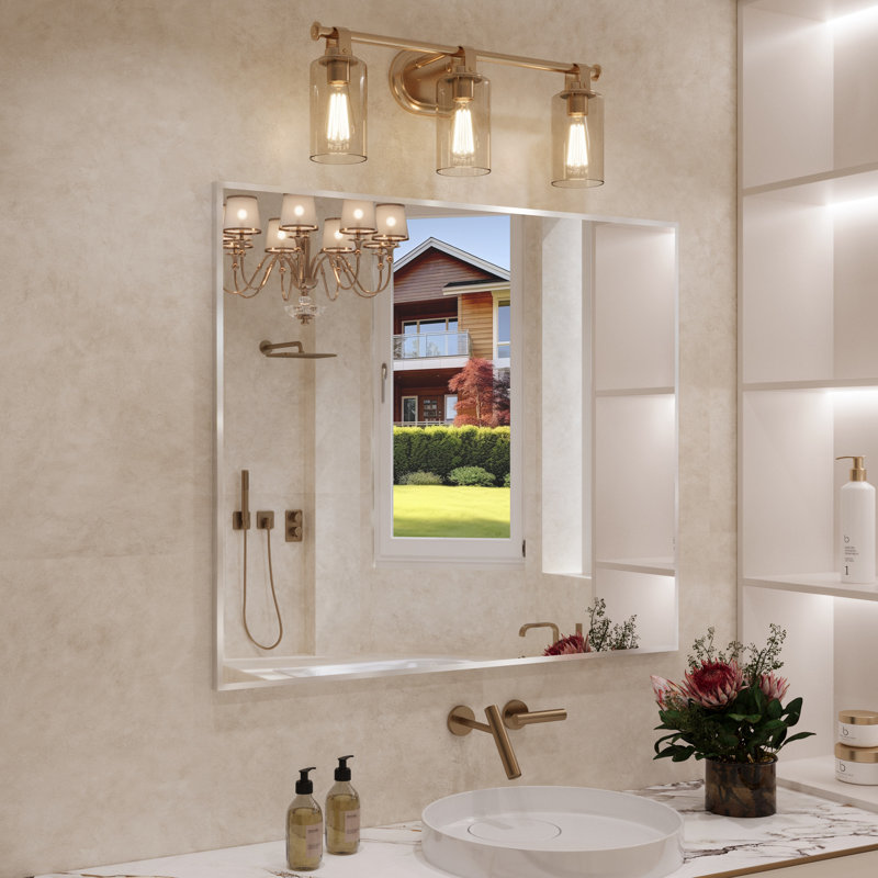 Sartori Aluminum Framed Rectangular Vanity Wall Mounted Mirror, Brushed Nickel, 36" x 42"