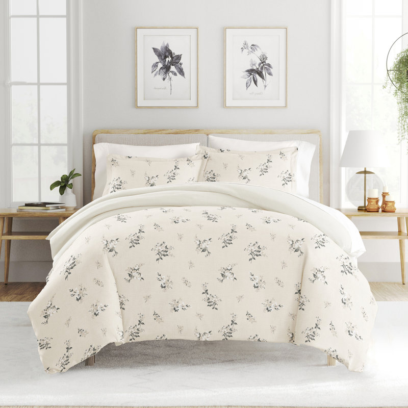 Patterned Ultra Soft 3 Piece Duvet Cover Set - Serenity, Full/Queen, Delicate Floral Ivory