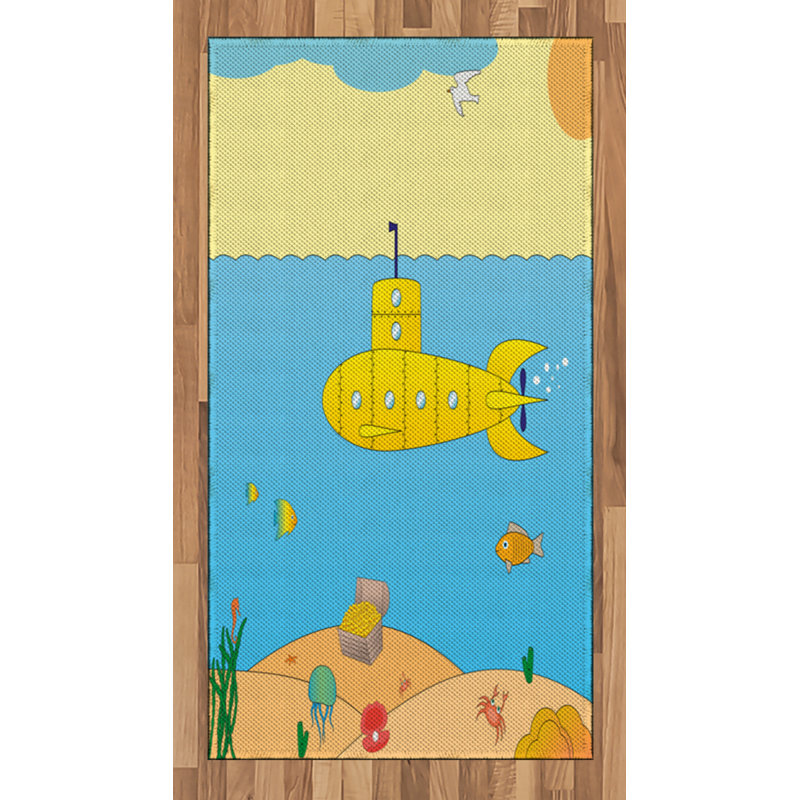 Submarine Flatweave Blue Area Rug, Rectangle 2'7" x 5'