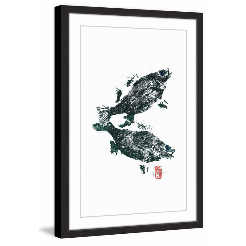 Green Framed Canvas Print of Fish Reflection, 24" x 16"