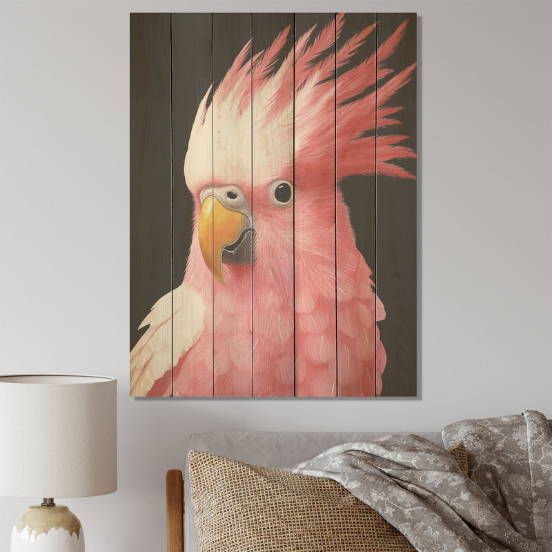 Perroquet rose au paradis II - Perroquet sur bois, H 20 po x l 10 po