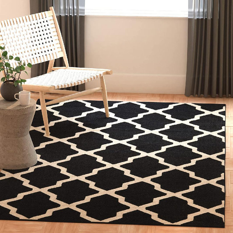 Cannen Hand Tufted Wool Geometric Rug, Square 8', Black/Ivory
