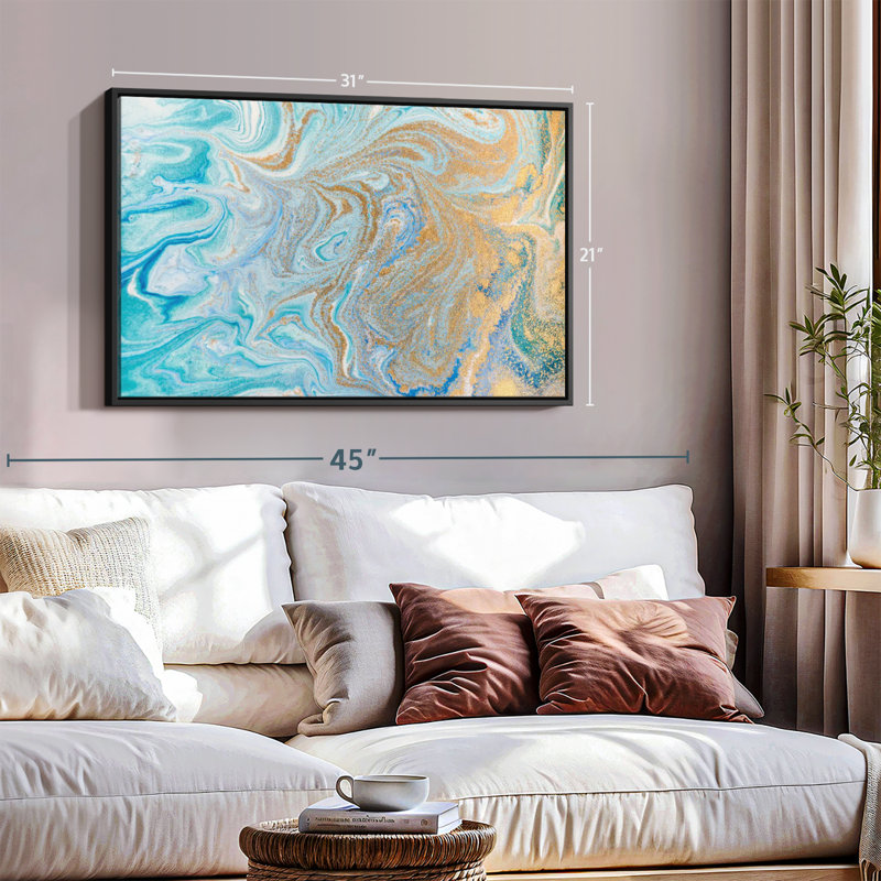 Impression abstraite sur toile marbrée, H 21 po x l 31 po