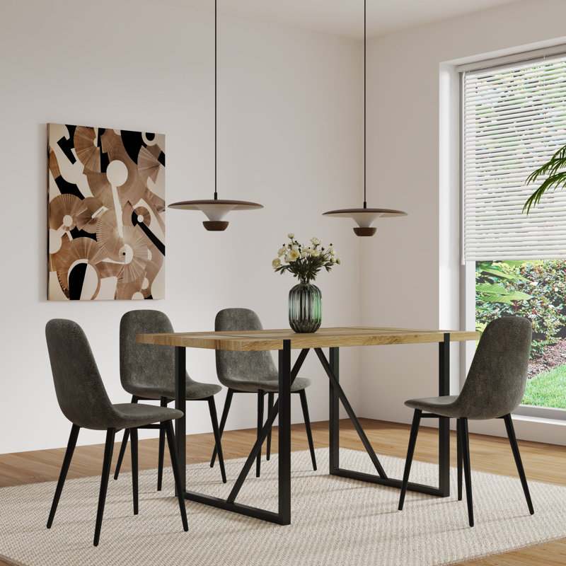 4 chaises de salle à manger grises, recouvertes de tissu en suède, avec des pieds en métal noir, pour 4 dans la cuisine, rembourrés et ergonomiques