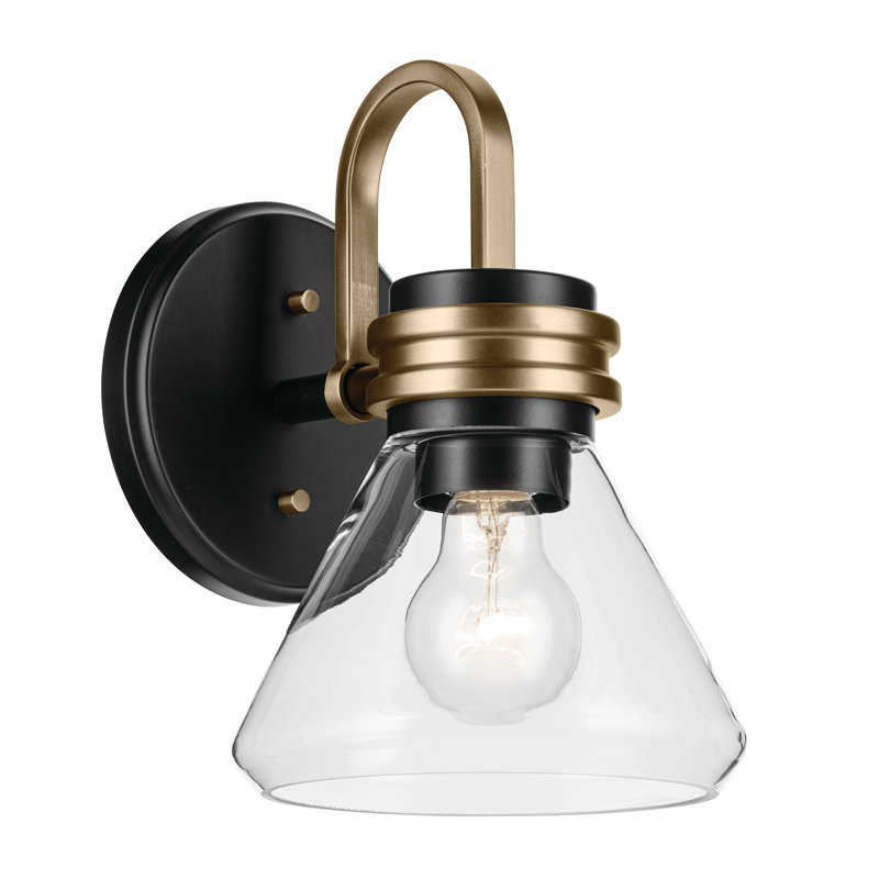 Applique murale 1 lumière 9,5 po avec verre transparent, Noir satiné