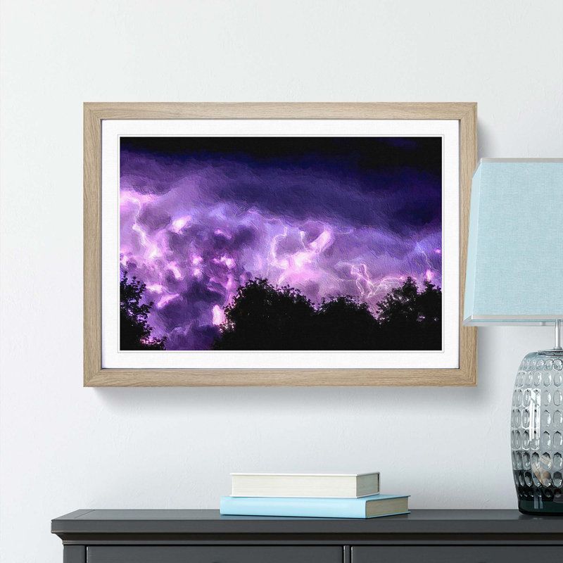 LightningAbove the Trees - Picture Frame Painting Print, 48cm H x 65cm W x 2cm D, Oak Framed
