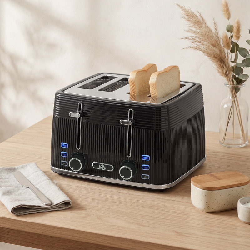 HOMCOM 4 Slice Electric Toaster with 7 Browning Levels, 1860W, Black