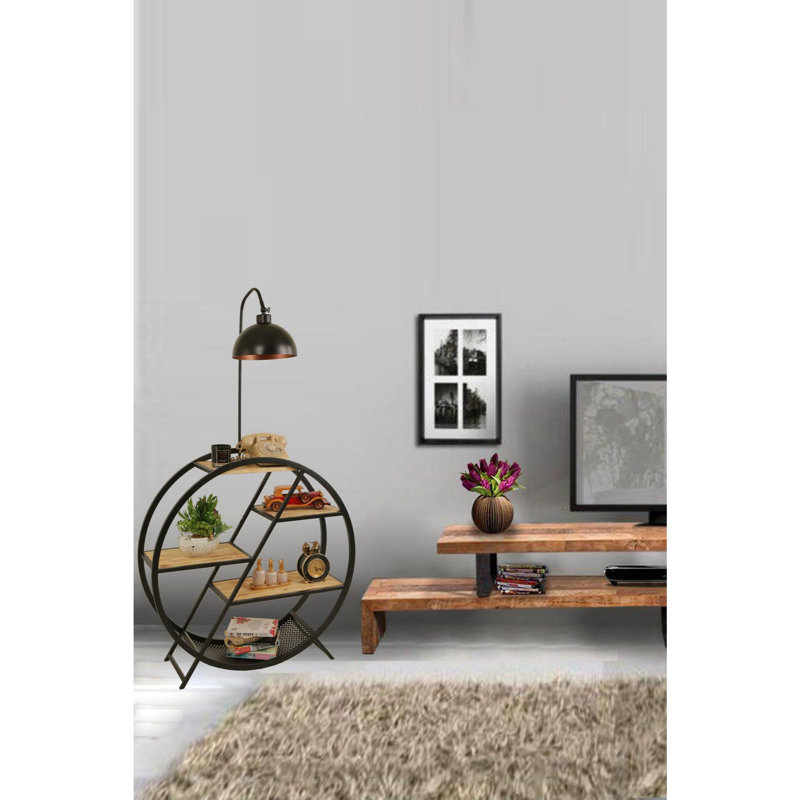 Luro Elegant Floor Lamp with Metal Body & 100% Fir Wood Bookstand, 35.4 x 11.0 x 65.0 inches | Khaki Color with Electrostatic Oven Dried Paint | E27 Socket, Max 60W | Perfect for Living Room, Bedroom & Reading Nook
